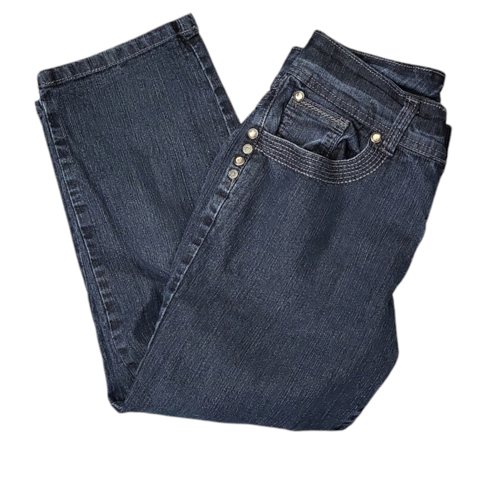 Cleo Women's Jeans Capris Size 2P Dark Wash Denim Crystal Studs